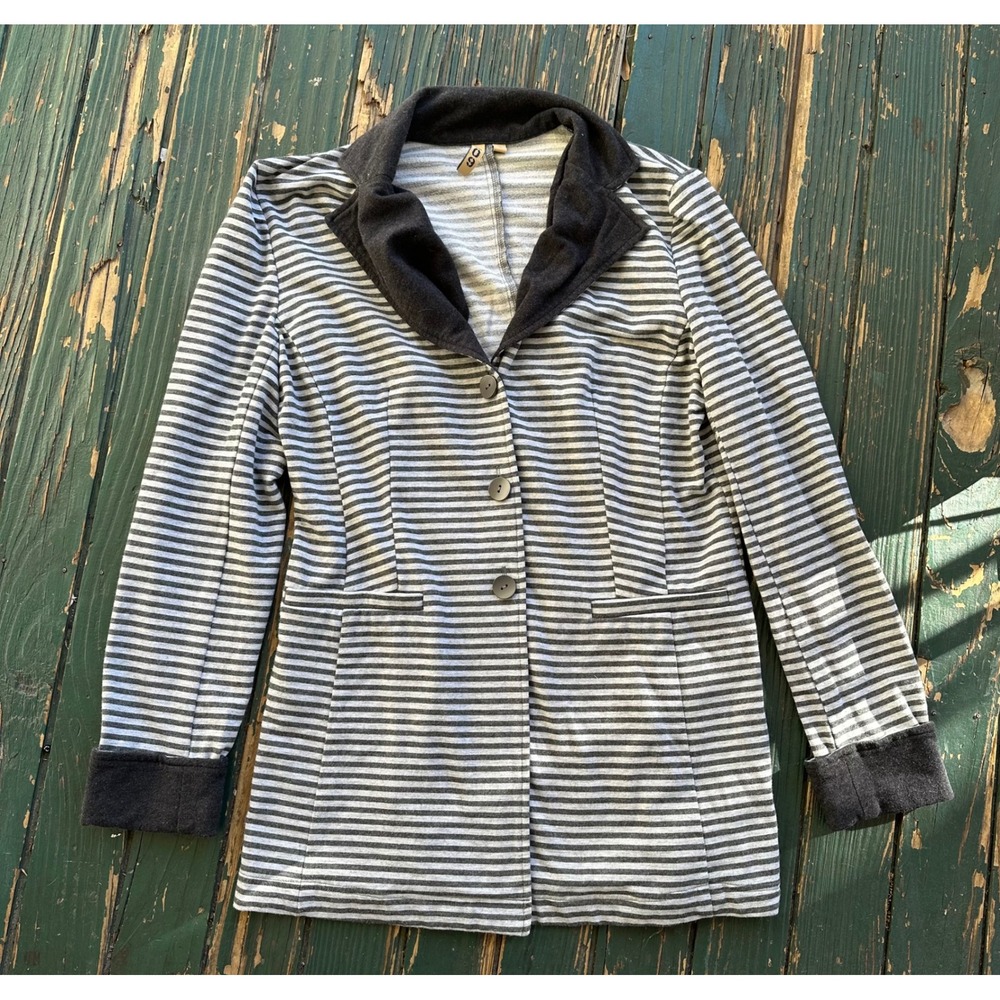 Ramy Brook‎ Striped Blazer Jacket Black White Grey Collar Button Women